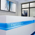 Reception desk and sign